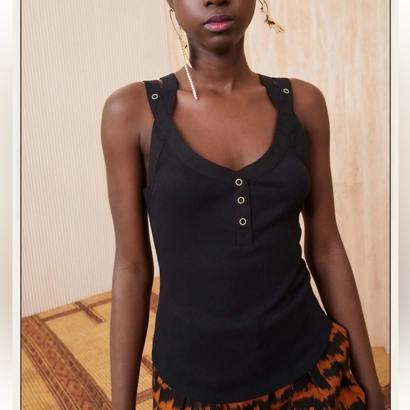 Ulla Johnson Corin Tank Top Black Cotton Straps Ribbed Stretch Fit - Picture 8 of 8